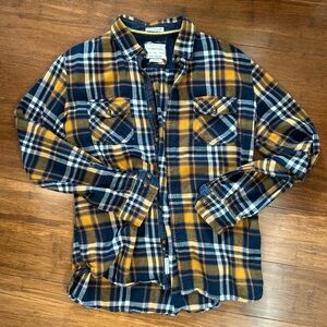 Denim & Flower Navy and Mustard Plaid Shirt